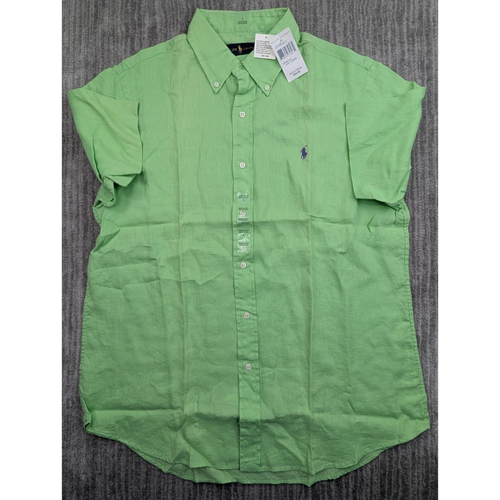 Polo Ralph Lauren Mens Classic Fit Linen Button Up Shirt Lime Green L NWT